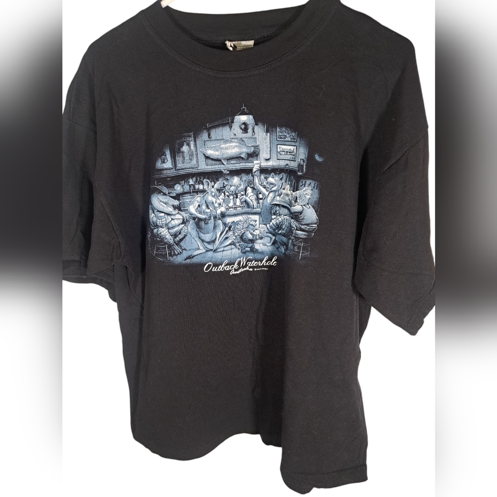 Outback Waterhole Black with Animal Graphic Extra Large Tee